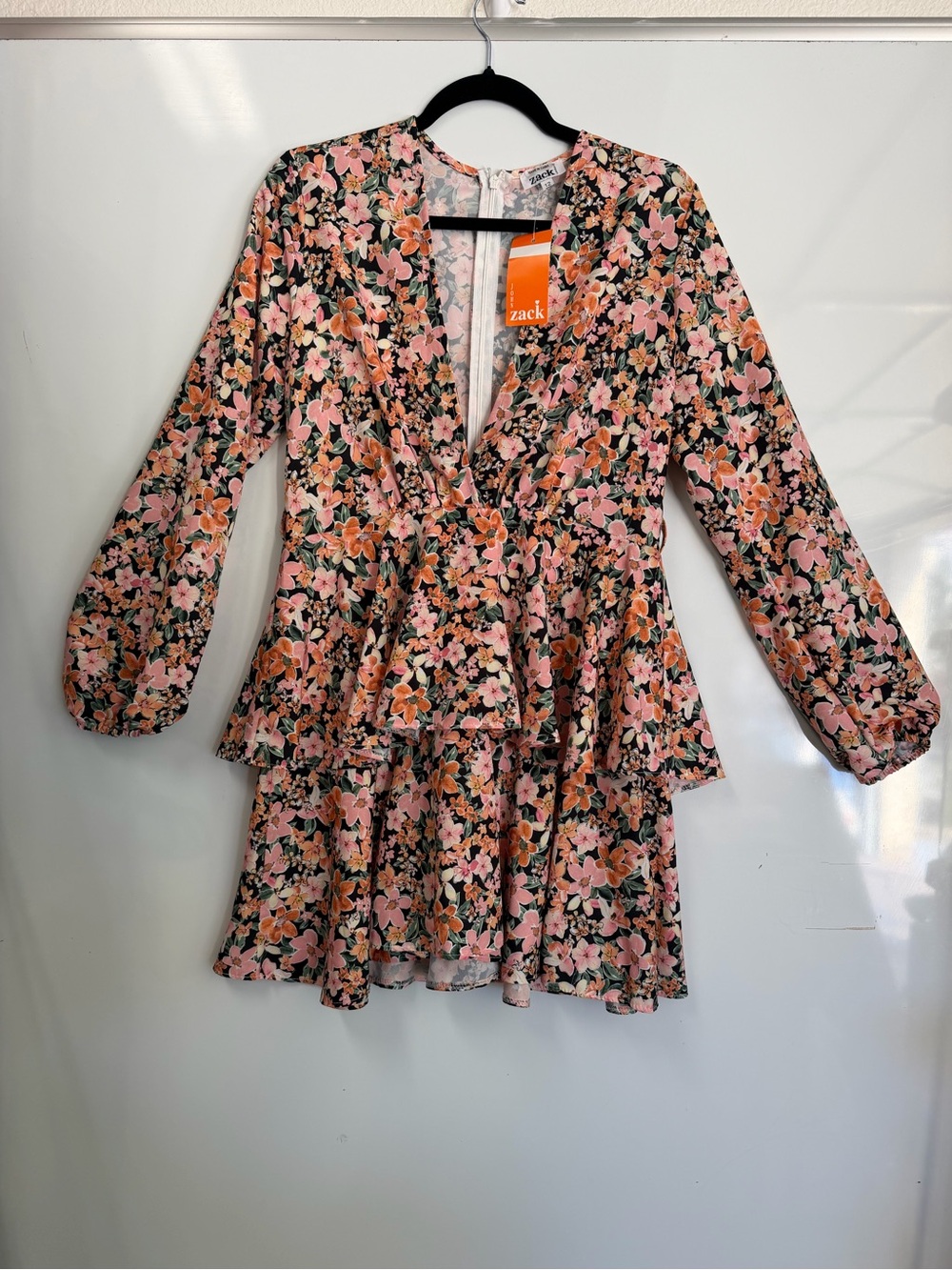 Zack London Black Dress with Pink and‎ Orange Floral Print Size 12